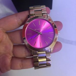 Michael Kors Slim Runway gold watch with pink dial